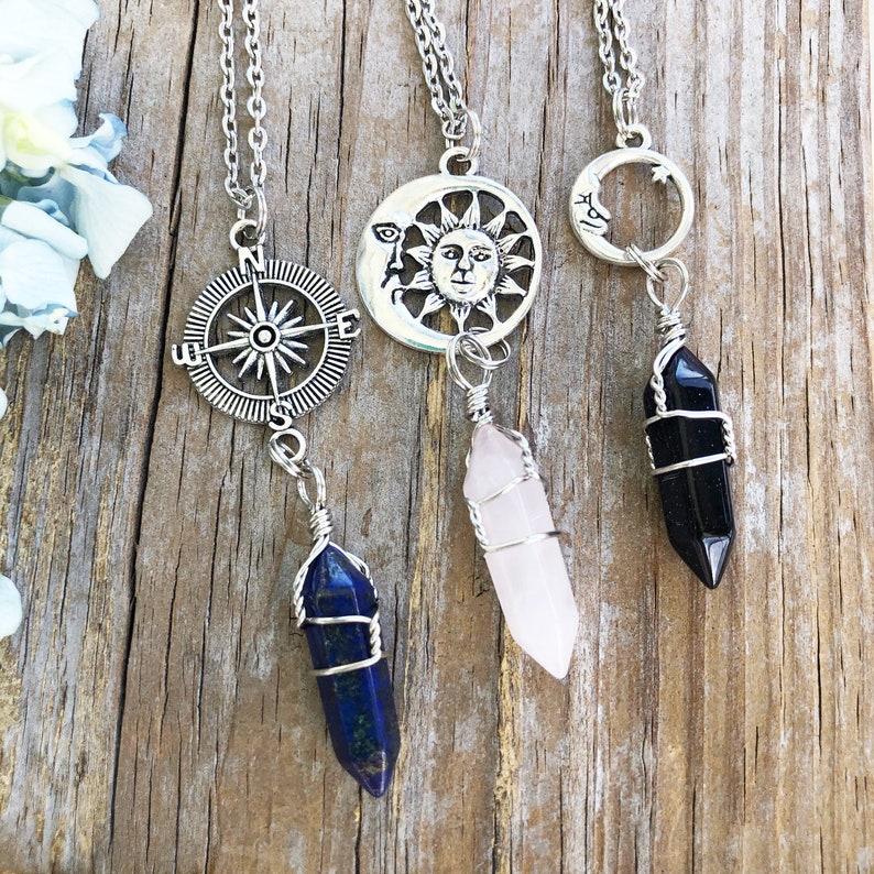 Crystal Fairy Necklace Wrapped Crystal Lotus Crystal Necklace Crystal Pentacle Necklace Wrapped Crystals Crystal Jewelry