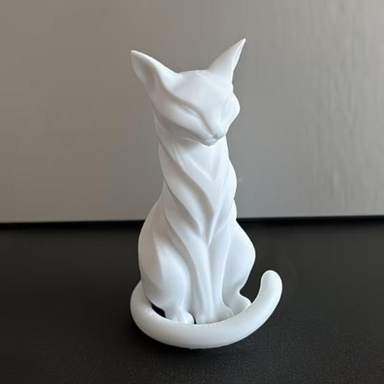 Cat Sculpture, 3D Printed Matte White Desktop Decor with Artistic Lines, Home Ornaments for Shelf Display, Minimalist Decor Gift for Cat Lovers