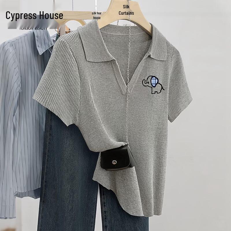 Women s Slim Fit Embroidered Polo Knit Top L