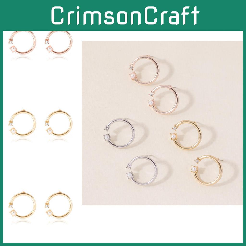 Elegant Alloy Pearl Stud Earrings Womens Geometric Design Fashion Modern