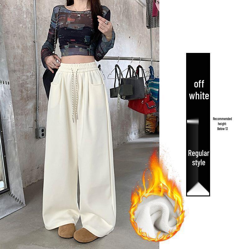 

Women s Fleece-lined High-Waisted Wide-Leg Casual Pants, Season 2025, Lazy Style L (suitable for 55-63kg)