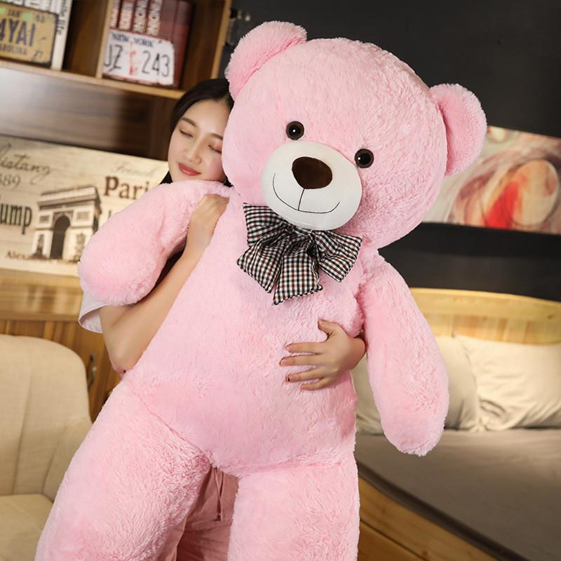 Bear Oversized Teddy Plush Toy With Checkered Bow Decoration For Kids Gift