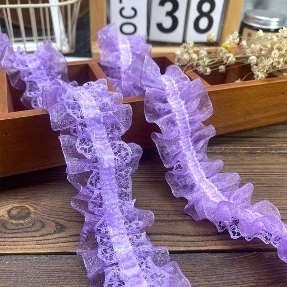 Double Layers Embroidery Lace Fabric Elastic Sewing Lace Trim Pleated Lace Trim For DIY Crafts