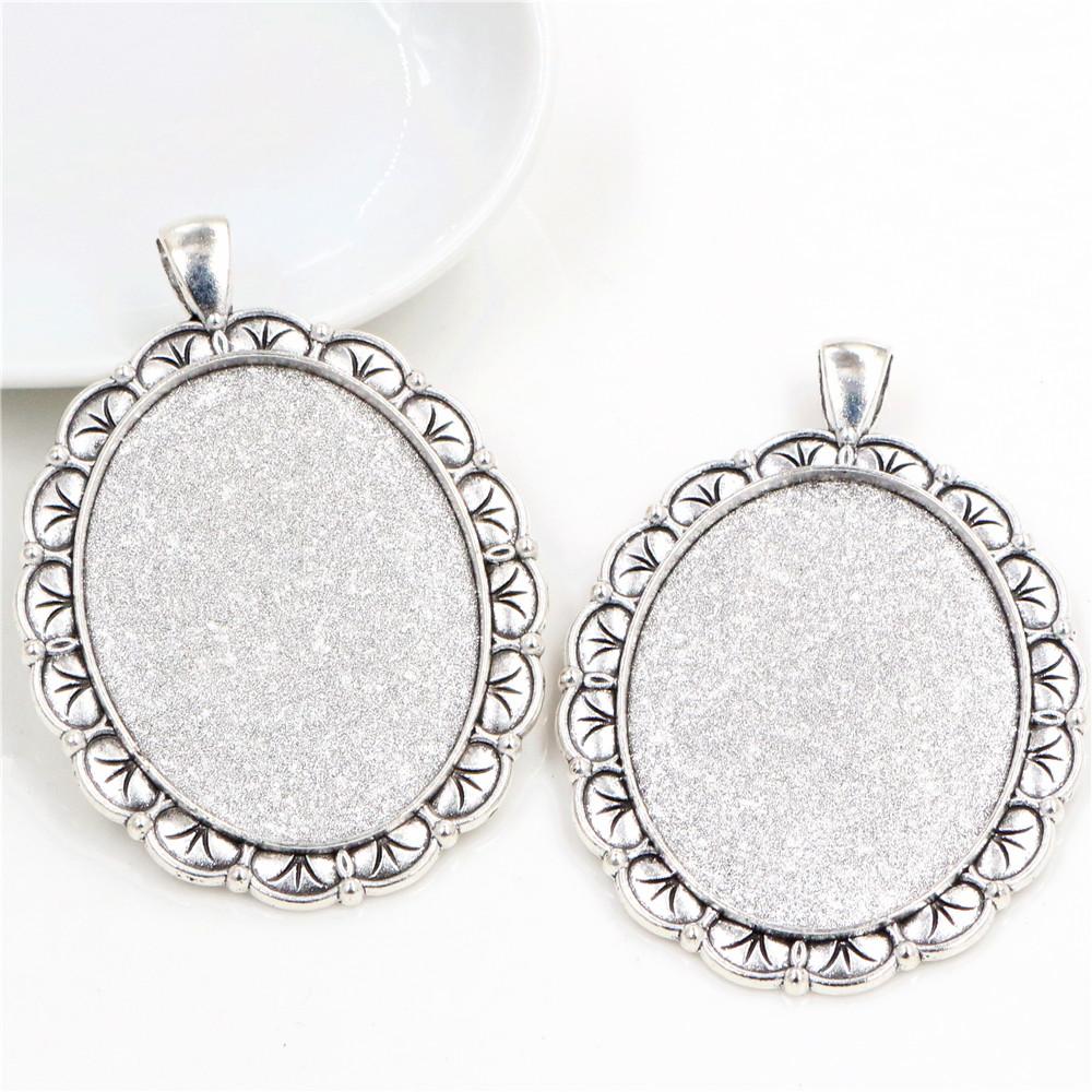 5pcs 30x40mm Inner Size Antique Silver Plated and Bronze and Black Cabochon Base Setting Charms Pendant