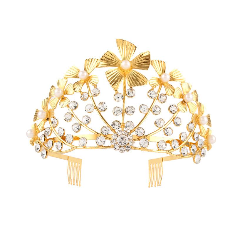 Meier Bridal crown pearl flower metal hair accessories birthday rhinestone headband