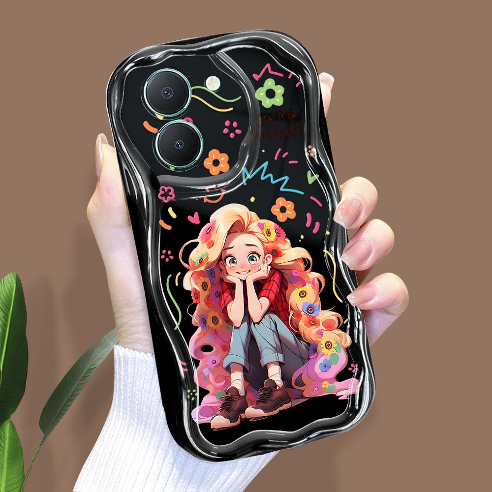 

Милый мультяшный узор, кремовая текстура, мягкий силиконовый чехол с волнистыми краями, чехол для телефона для Vivo Vivo Y27 5G чёрный