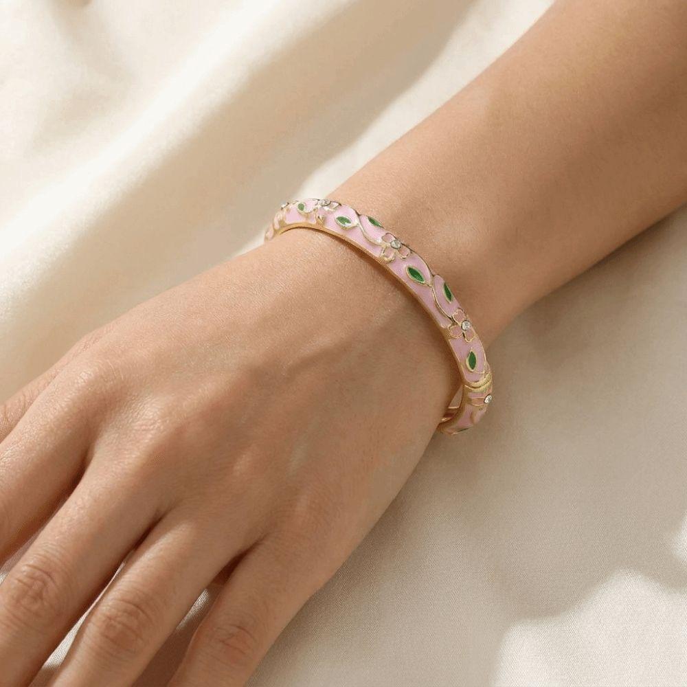 Color Plated Cloisonne Bracelet Retro Enamel Flower Bangle Enamel Bracelet Ethnic Style