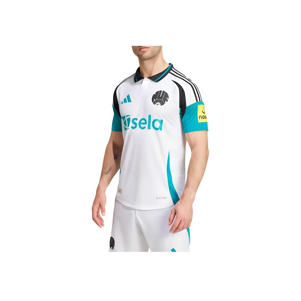 Adidas Newcastle United FC 24/25 Third Slim Fit Comfortable Ribbed Polo Letter Print Short Sleeve Retro Football Shirt Men Tops White Green JJ4460
