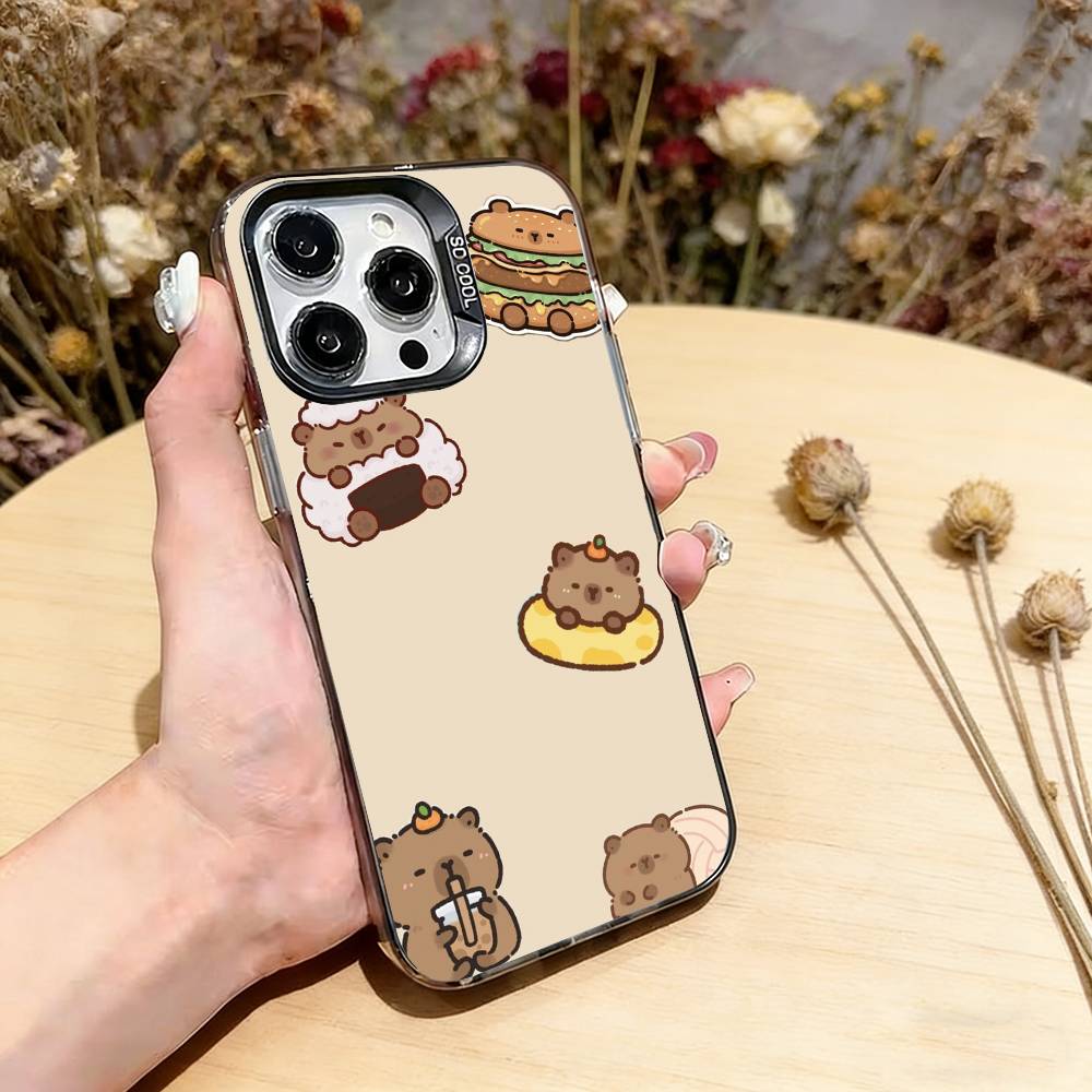 

Cool Capybara Phone Case For iPhone 17,16,15,14,13,12,11 Plus,Pro Max,XS,Colored Silver Plated Inside Cover iPhone17ProMax