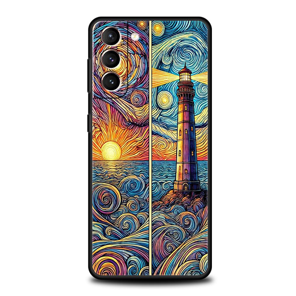 Phone Case Cover for Samsung Galaxy S25 Edge S24 S23 S22 S20 S21 FE Ultra S10 S10E Plus 5G Soft TPU Beautiful Sun Moon Glass Bag