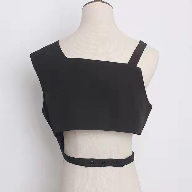 Gilet Nero Cool Girl per Outfit alla Moda, Si Abbina Perfettamente con Top Gilet da Abito con Design Vuoto Scuro