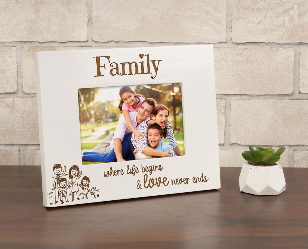 Darling Souvenir MADE WITH LOVE Engraved Family Where Life Begins & Love Never Ends Quotes Table Top Photo Frame