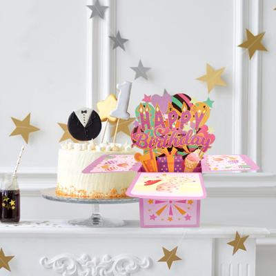 Happy Birthday Pop-Up Card 3D Birthday Gift Box for Women Men Foldable Celebration Greeting Card for Mom Daughter Friend Niece Dad