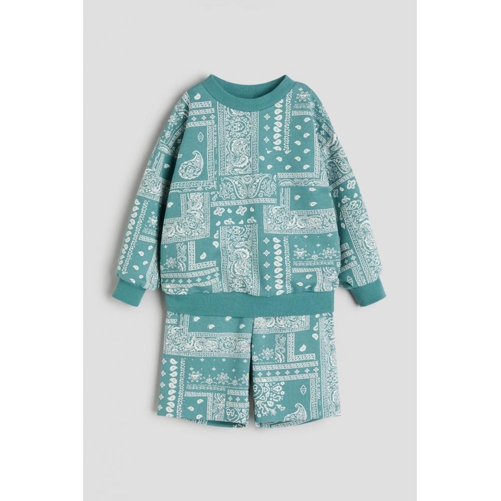 

Толстовка с принтом HM, комплект из 2 предметов, бирюзовый с узором пейсли