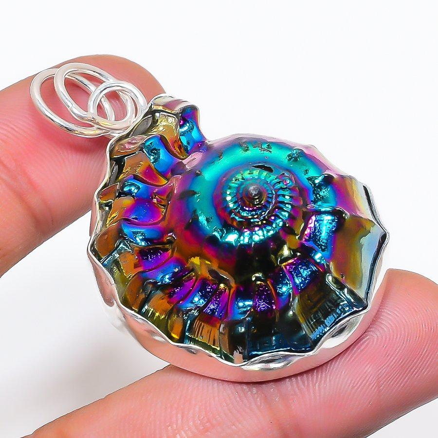 Natural Titanium Ammonite Shell 925 Sterling Silver Jewelry Pendant 2.17  AP-14128