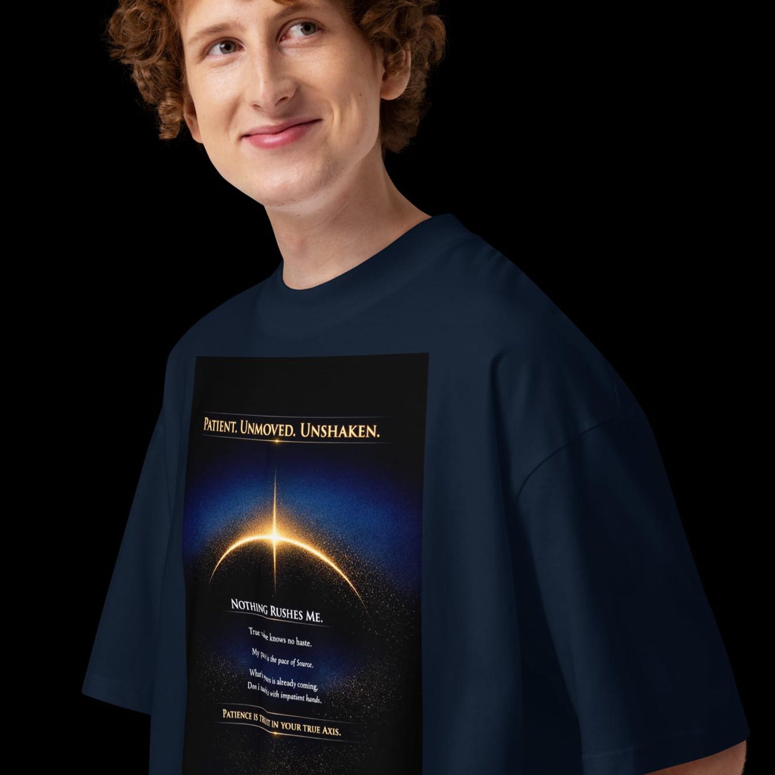 Unisex organic oversized high neck t-shirt - PATIENT. UNMOVED. UNSHAKEN. M