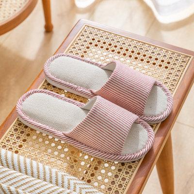 Linen slippers women's thick bottom four seasons universal indoor spring and autumn summer home use cotton and linen drag non-slip men