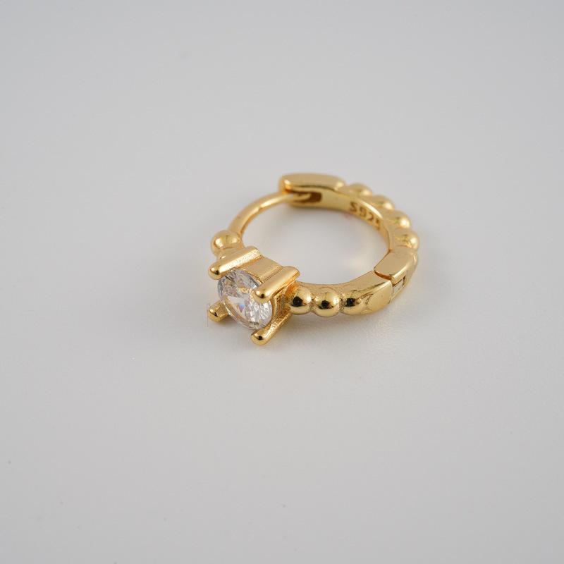 Pebble~S925 Sterling Silver White Gold-Plated Zirconia Inlaid Circular Ear Bone Studs 925 Silver