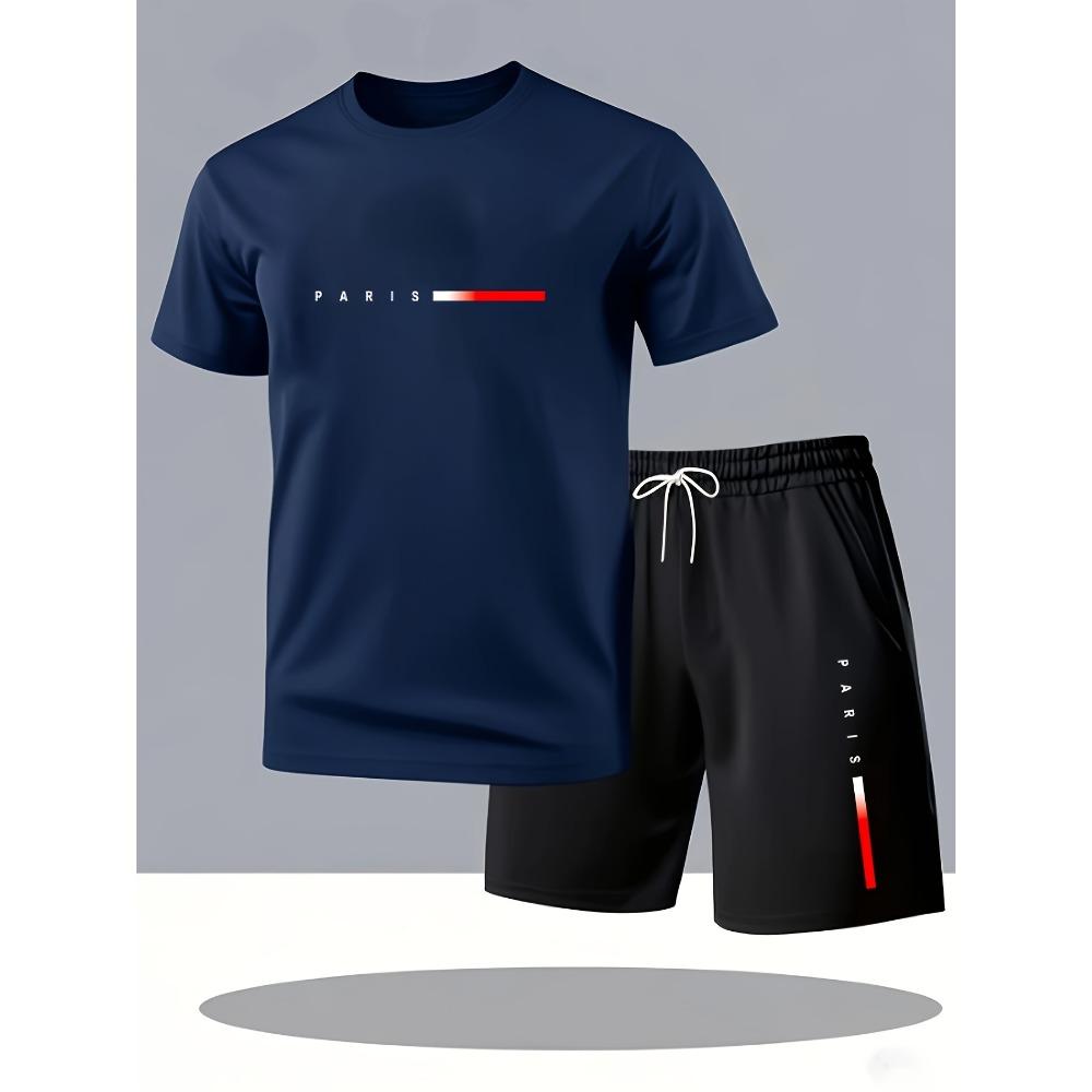 Fashionable Short Sleeve T-Shirt and Shorts Set for Outdoor Activities, Street Motorcycle Riding, Beach Travel, Sun Protection, Festival Parties