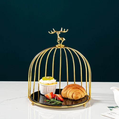 Wrought Iron Ceramic Cake Stand Multi-layer Fruit Plate Snacks Tray Dessert Plate Cake Pan Elk Display Stand Decorative Plates
