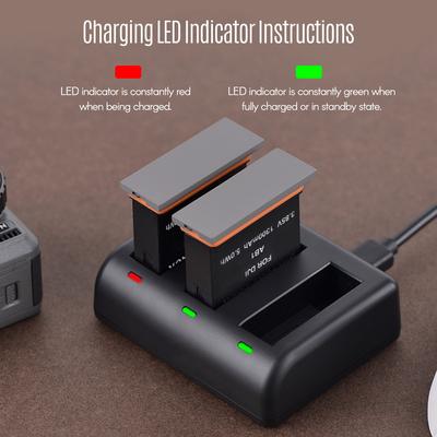 Charging Kit Triple Channel Charger with 2pcs 1300mAh Rechargeable Li-ion Batteries USB Charging