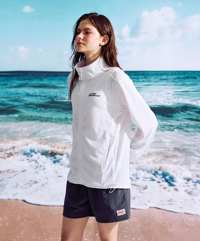 Leijibi [Set] Techflow Hydro Stand Neck Zip-Up Rash Guard + Swim Shorts Set M White