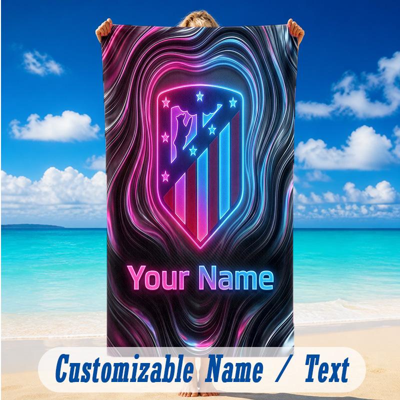 Beach Towel Custom Name Text, Quick Dry Large Towel For Beach HomeAtletico Madrid