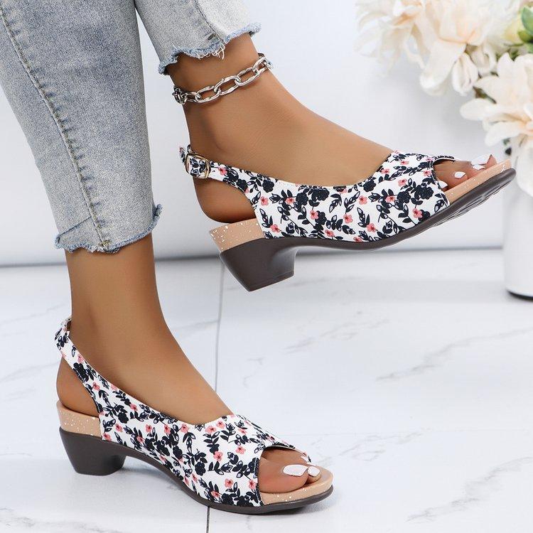 Coarse-heeled sandals women's summer fish mouth one-word buckle strap fashionable and comfortable sandals