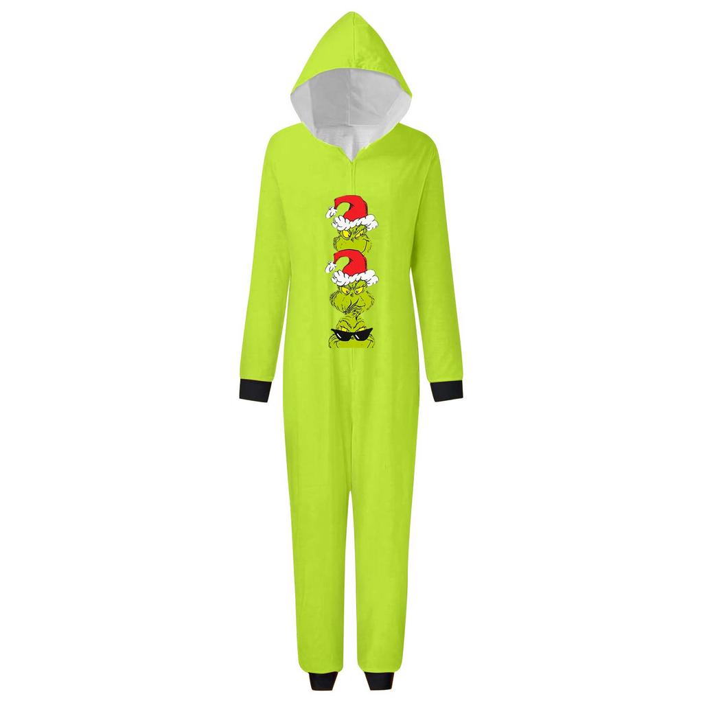 Parent-Noël Imprimé Parent-Enfant Zippé à Capuche Combinaison Homewear