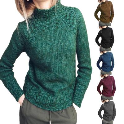 Autumn Winter Knitted Pullover Women's Warm Long Sleeve High Neck Fried Dough Twists Elegant Knitted Sweater