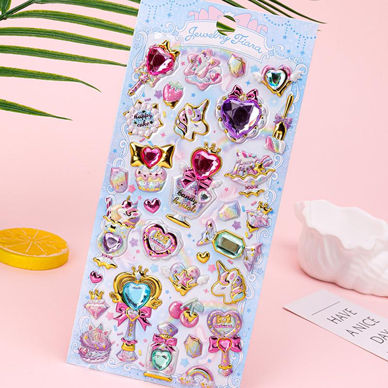 Cute  3D Relief Stickers Cute Aesthetic Stickers Creative Magic Wand Gem Diamond Stickers Shiny Decoration Stickers