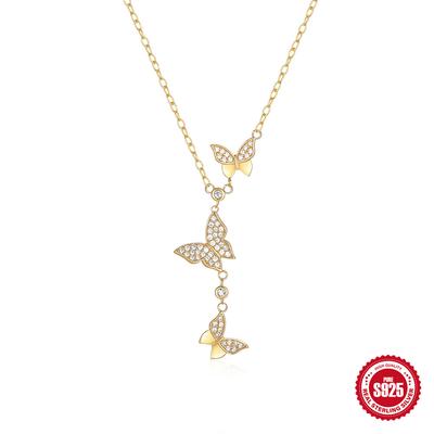 Fashion Style S925 Sterling Silver Super Fairy Temperament Size Butterfly Diamond Women'S Collarbone With Necklace