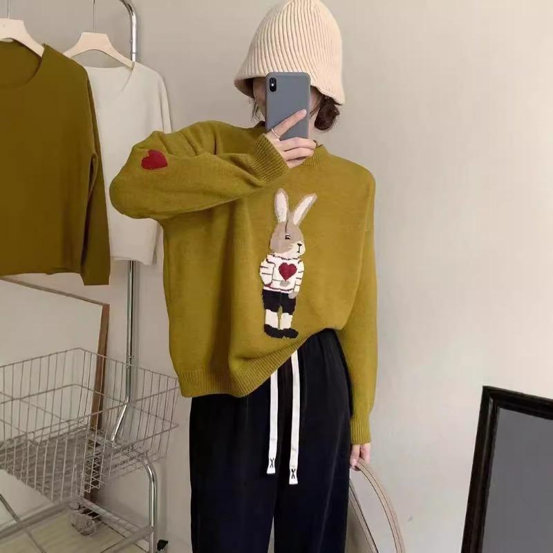 Autumn and winter fashion classic bunny cartoon sweater women's new pullover long sleeve thin knitted top