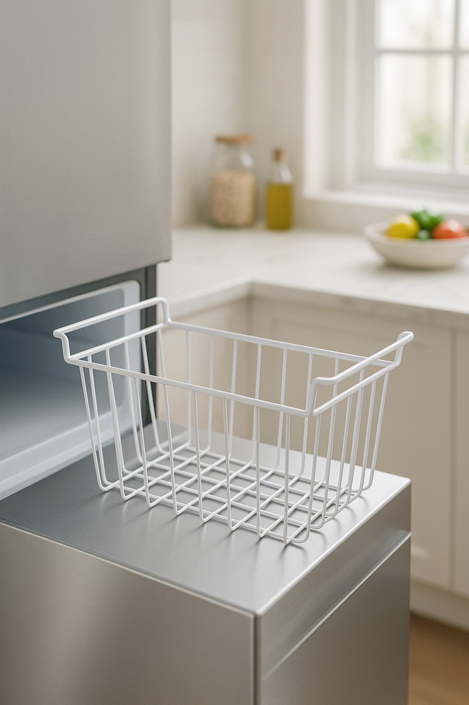 2Pcs Freezer Wire Storage Basket Organizer Bin Hanging Metal Rack with PE Coating L 45cm X W 24.5cm
