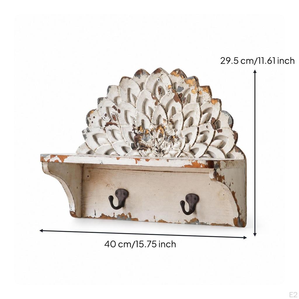 Carved Wall Shelf Distressed Wooden Shabby Chic Shelves for Living Room, Entryway, Hallway