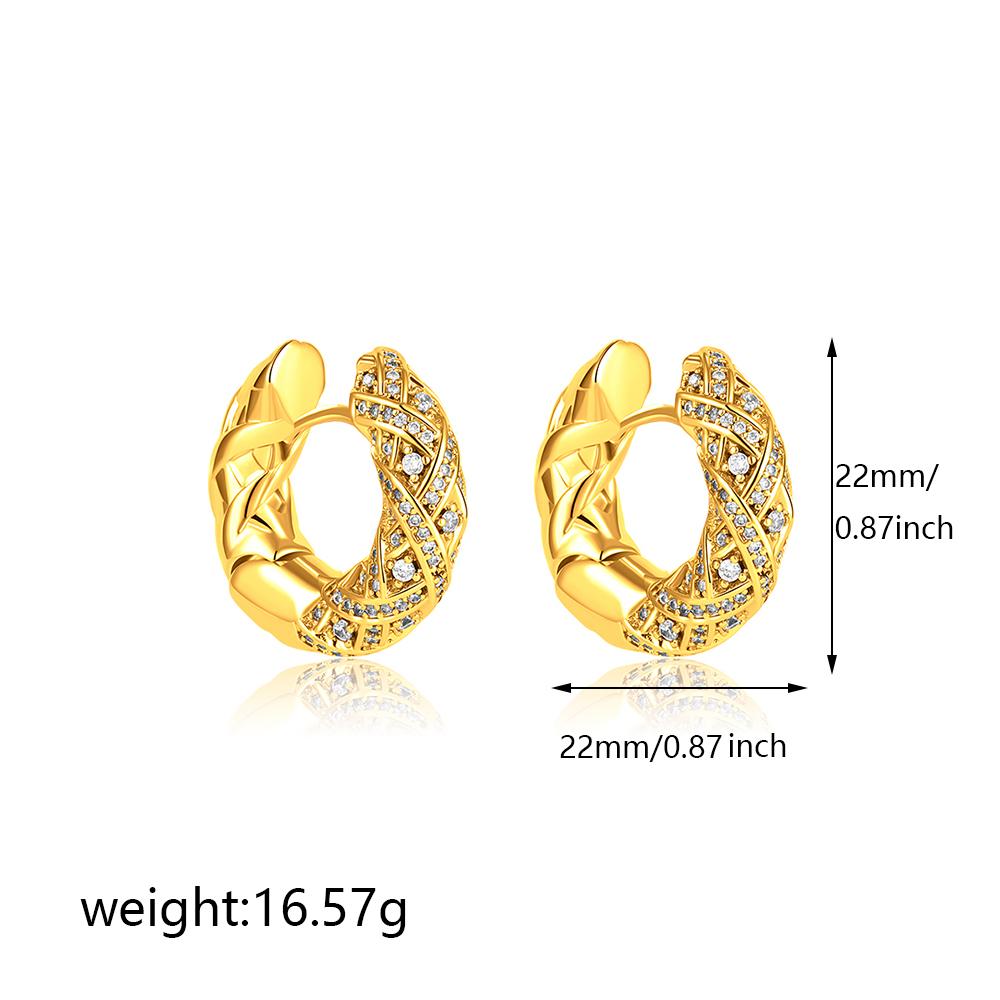 

18K Gold Color Round Thick Hoop Earrings Luxury Pave Zircon Twisted Huggie Earrings Geometric Wedding Zircon Gift Accessories золотой