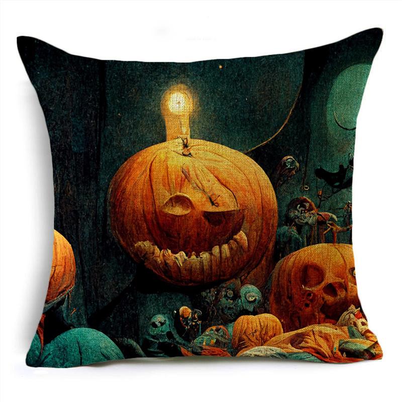 Halloween Interesting Pumpkin Lantern Series Castle Linen Throw Pillowcase Decorative Cushion Cover For Sofa Livingroom Party