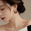 Gold Irregular Wine Red Circle Earrings for Women - Retro Hong Kong Style, High-End Light Luxury Stud Accessories