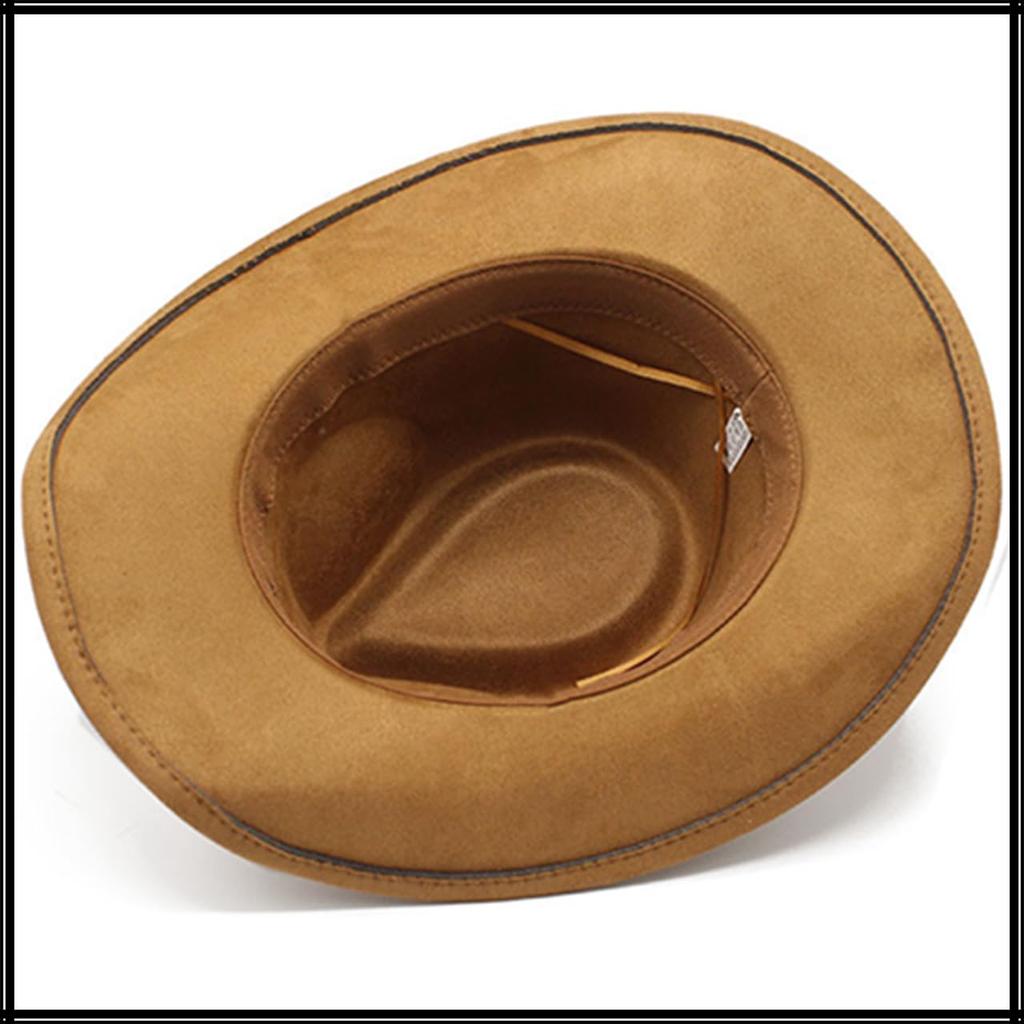 WHITE FANG Fedora Hat Free Size Brown Suede-like Ethnic Belt Wide Brim CZ178