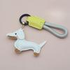 Custom Number Sausage Dog Leather Keychain Pendant Personalized Cartoon Keyring with Braid Rope Bag Car Key Ring