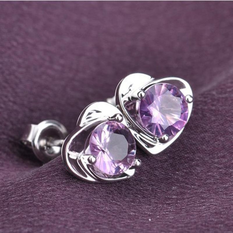 Purple Heart Diamond Stud Earrings – 925 Silver Needle, Fashion Sweet Style for Females and Students