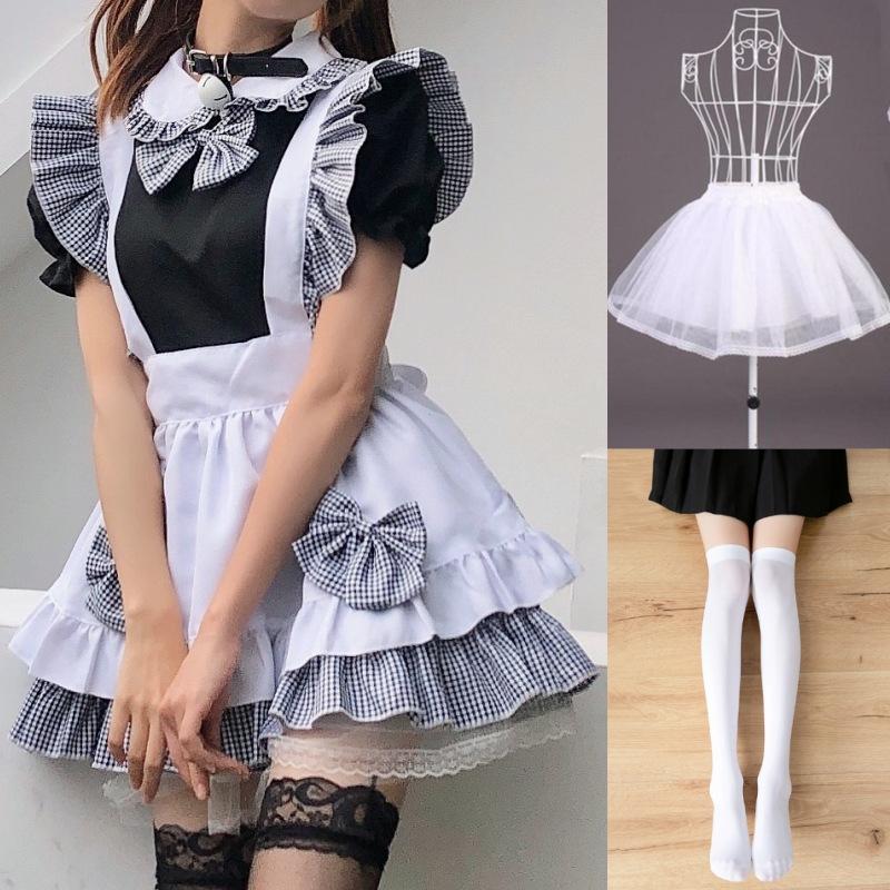 Japanese export maid outfit cosplay maid, restaurant live streaming host anime performance costume plaid maid