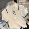 New Knitted Short Sleeve Women Blouse Summer Lapel Loose Slim Fit Ice Silk Shirt Pullover Sweater Casual Simple Sweet Tops Elegant Fashion Clothing