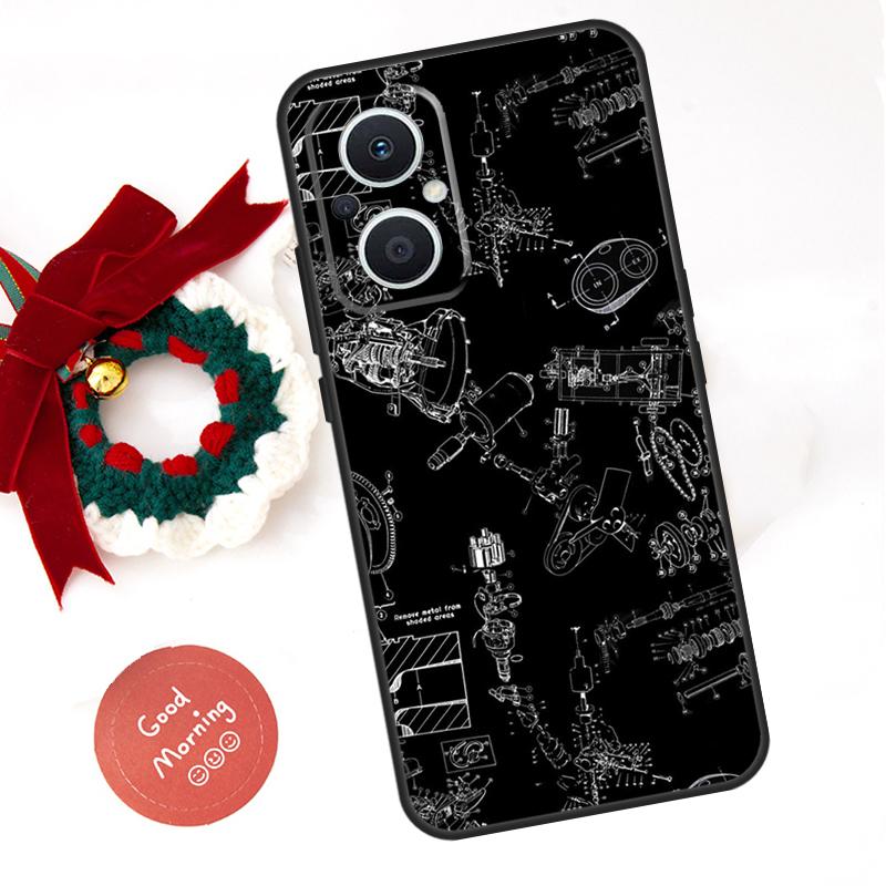 Automobile Spare Parts Car Engine Funda For OPPO Reno 14 F 13F 12F 11F 10 11 12 13 Pro 7 8 Lite OPPO Find X5 X6 X8 X9 Pro Case