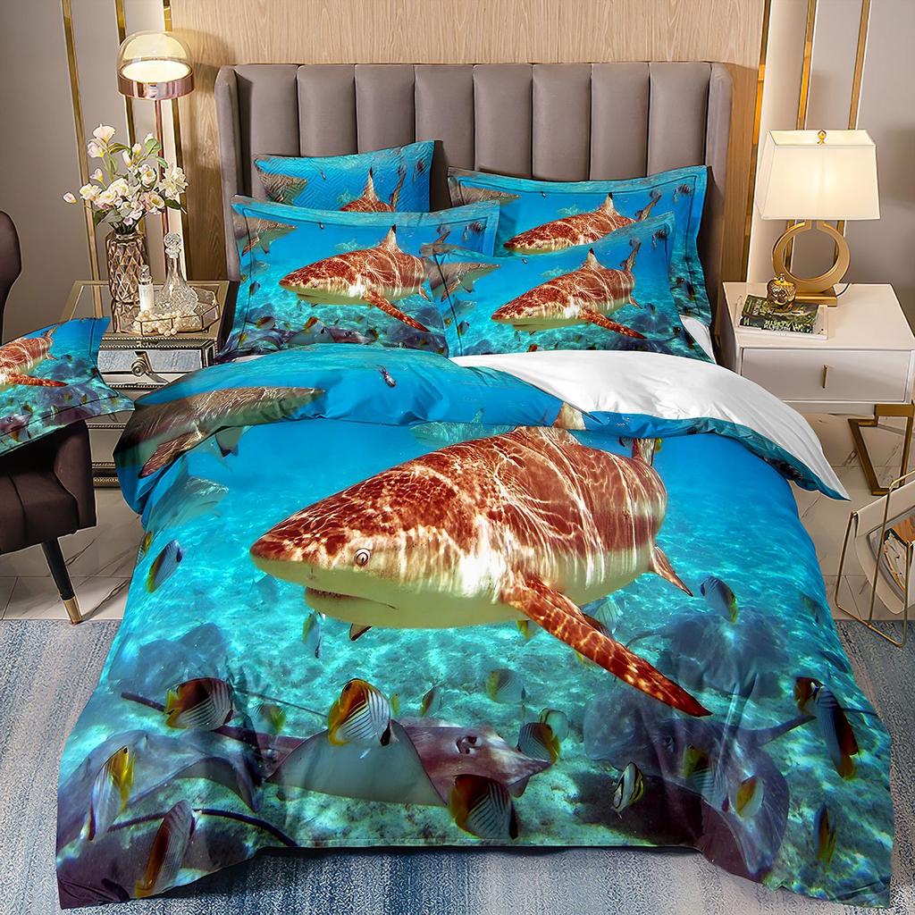 3D-gedruckte Heimtextilien Bettwäsche Delfin Meeresschildkröte Meerestier Quilt-Set Dreiteiliges Set