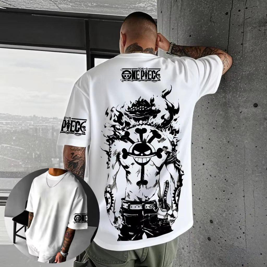 Vintage Oversize Anime T Shirt Men One Piece Luffy Women Short Sleeve Tee Summer Casual Top Streetwear Cartoon Print Y2k Clothes