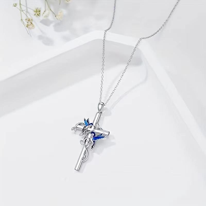 Cross Bird Pendant Earrings Necklace Jewelry Set Female Leaf Wrap Dripping Oil