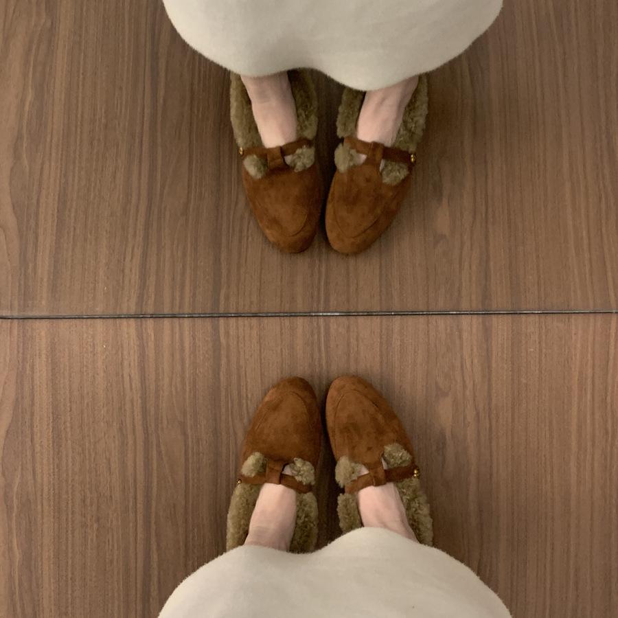 Suede Retro Velvet Warm Cotton Shoes Fairy Wind Mary Jane Fluffy Shoes