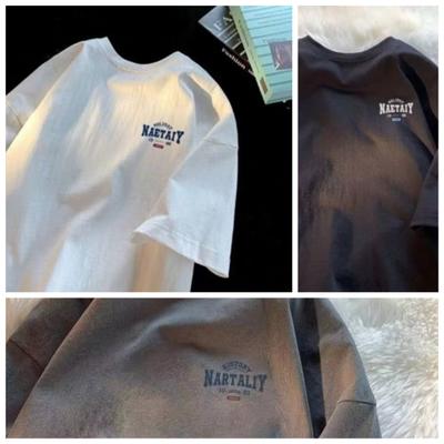 Men's Oversized Fashionable Loose American Retro Letter NAET Printed Short Sleeved Round Neck Versatile Trendy Casual T-shirt