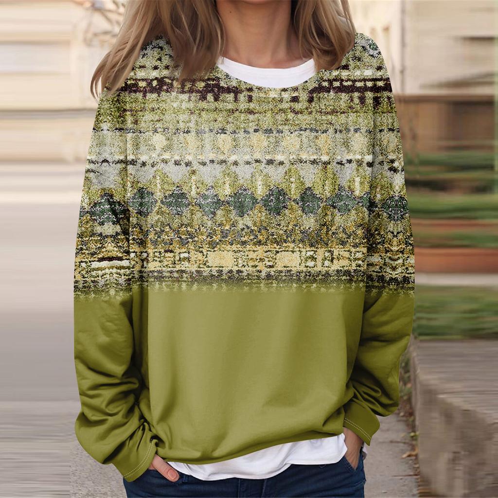Women's Casual Fashion  Vintage Printed Long Sleeve O-Neck Sweatshirt Layer Pullover Top